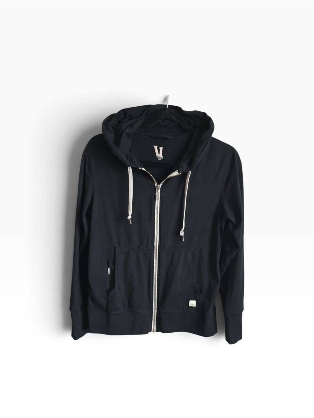 Vuori Black Hali Performance Full-Zip Hoodie with Contrast Drawcords Small